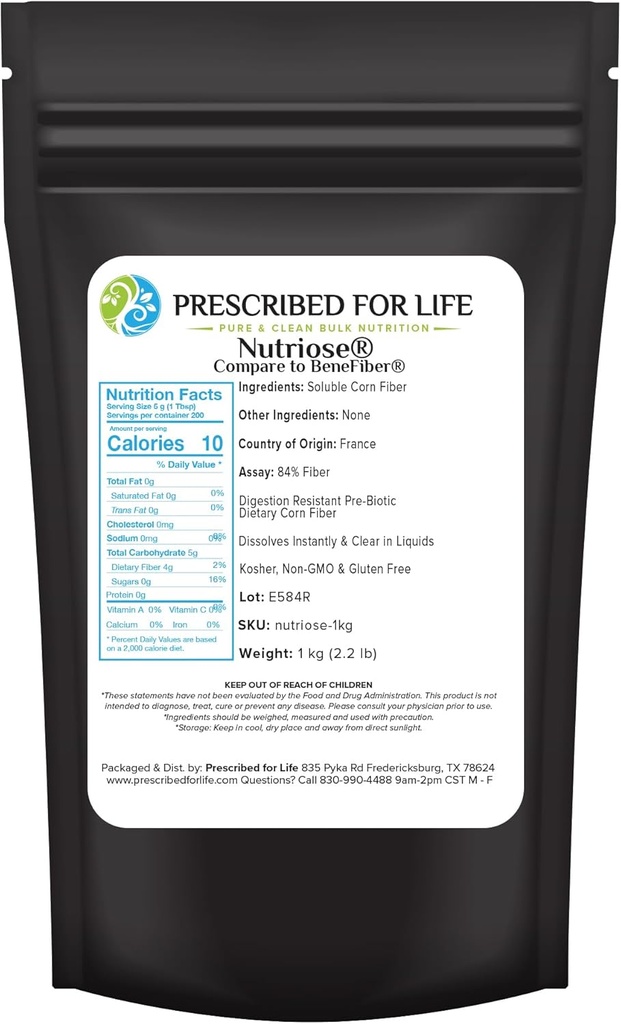 Life Nutriose Toz, Natural Fiber Supplement, Prebiyotik 00000 Corn Fiber Yetişkinler için, Gluten Free, Vegan, Non GMO (1kg / 2.2lb)