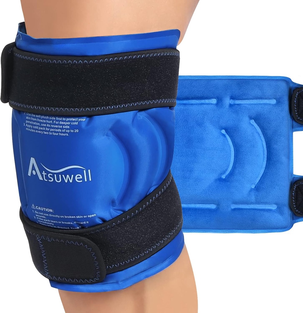 Atsuwell Ice Pack for Knees, Reusable Gel Ice Wraps for Knee, Flexible Cold Compress Cold Pack for Knees, Elbow, Shin, 1 Pack