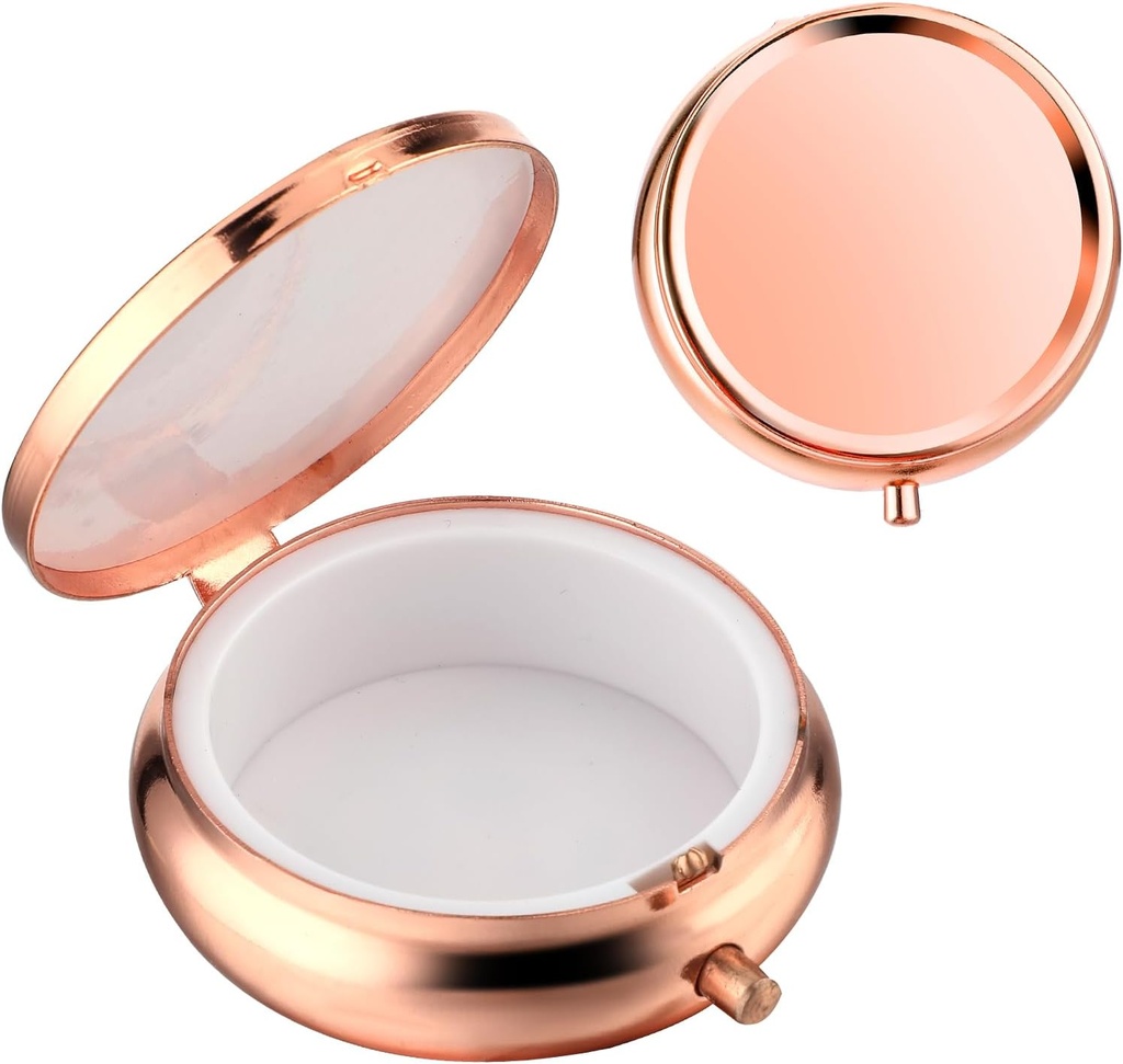 Sibba Φορητή θήκη χαπιών ιατρικής, Travel Multi-Functional Moisture Proof Pill Box για το πουρμπουάρ & τσέπη, χαριτωμένο κουτί οργανωτής χάπια μετάλλων για βιταμίνες, ιχθυέλαιο & συμπληρώματα (Rose Gold)