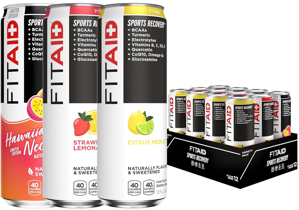 FITAID Recovery, Çeşitli Paketi, BCAAs, Glucosamine, Electrolytes, Omega-3s, Green Tea, 100% Clean, Paleo, Vegan & Gluten-Free, Doğal Tatlılı & Flavored, 12oz.