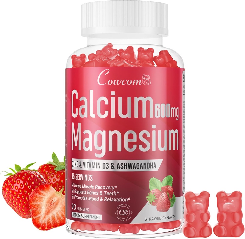 Kalsiyum çinko Gummies & Vitamin D3,B6,B12,Immune & Supporting Bone Healthuba Supplement for Women Men,Sugar-Free Vegan Strawberry Flavor 90