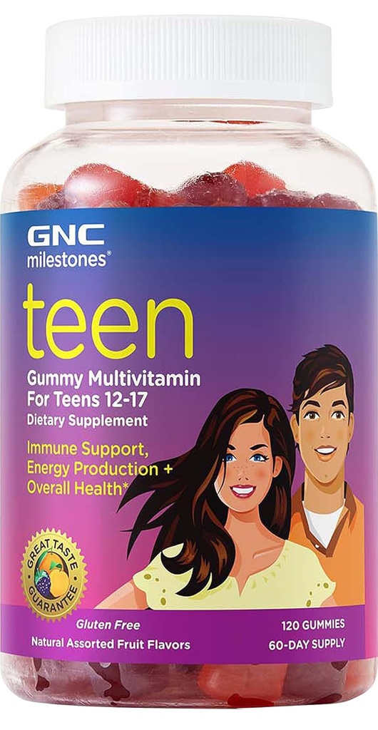 GNC kilometre taşları Teen Multivitamin - Doğal Meyve Flavors, 120 Gummies, 60 Hizmet
