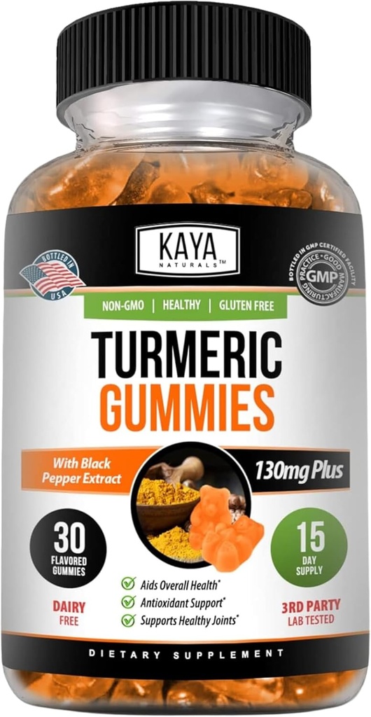 Kaya Naturals Turmeric Supplements Gummies - Pure Nature Turmeric Curcumin -Turmeric Ginger Gummies - 30