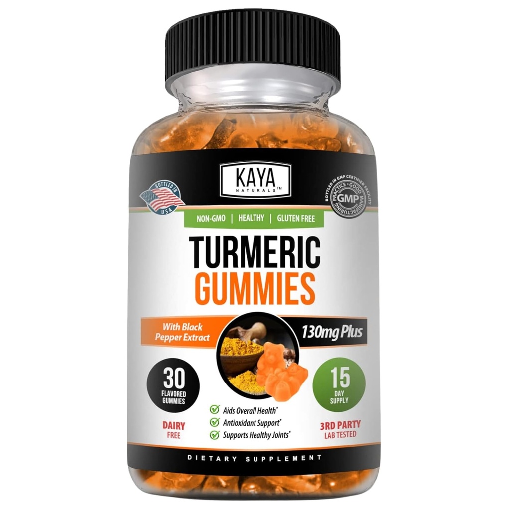 Kaya Naturals Turmeric Supplements Gummies - Pure Nature Turmeric Curcumin -Turmeric Ginger Gummies - 30