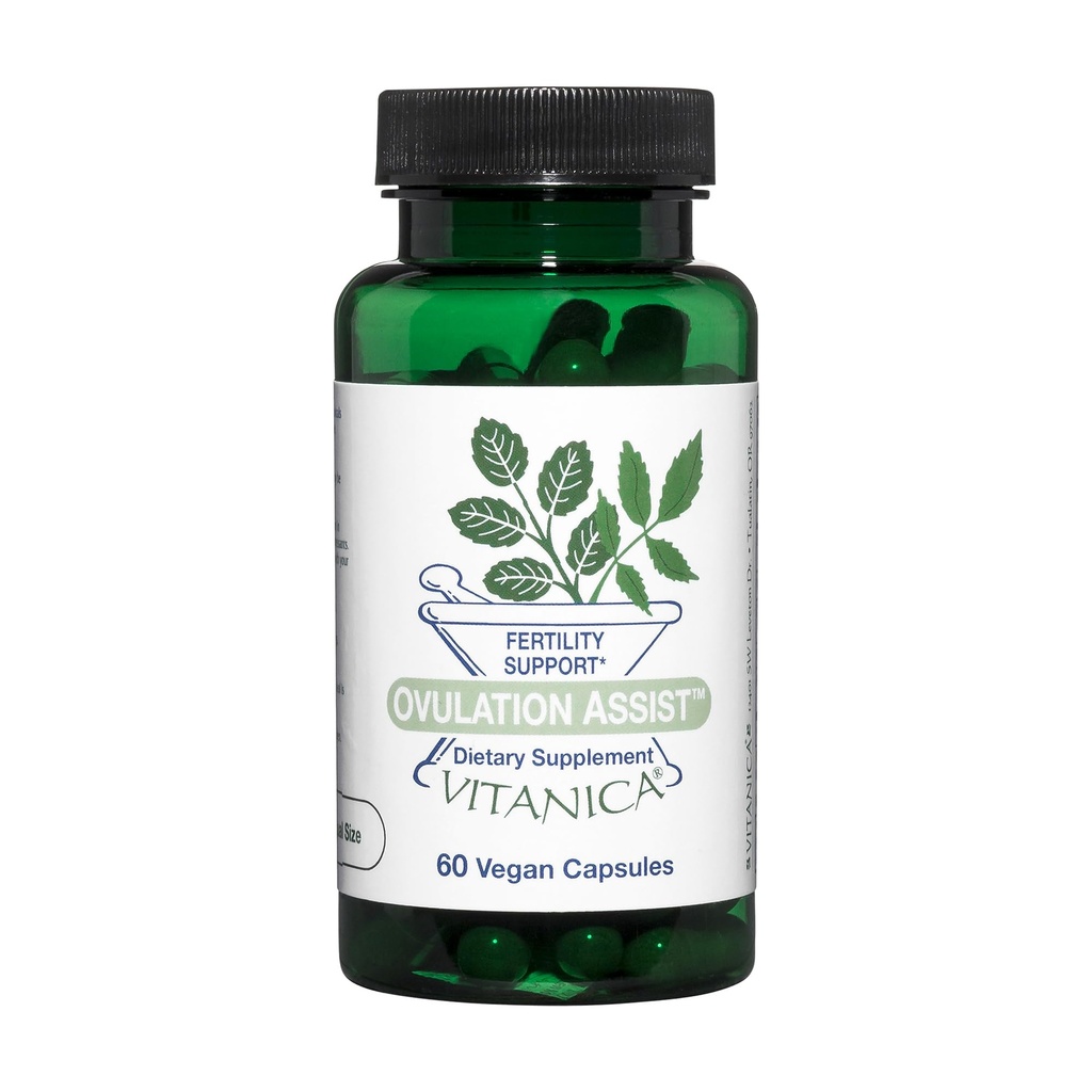 Vitanica Ovulation Assist - Ovarian Health & Adrenal Support with Rhodiola Rosea, Holy Basil, Tribulus Terrestris & Chaste Tree - Βοτανικό Συμπλήρωμα Διατροφής - Pro Logo - 60 Vegan Caps