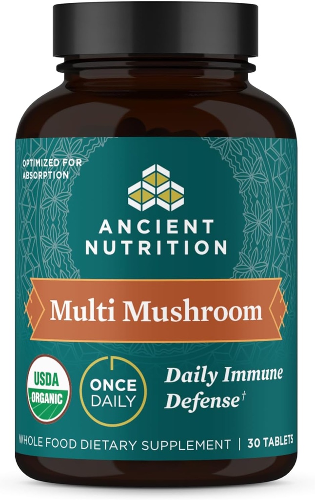 Eski Beslenme Mushroom Supplement, Organik Multi Mushroom Immune Support Tablet, Destekler Stres Yanıtı, Gluten Free, Paleo ve Keto Friendly, 30 Count