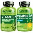NATLO Vitamin D - Plant Based from Lichen - 180 Mini Capsules, Vegan B12, 1000 mcg Torchcobalamin - 90 Capsules