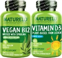 NATLO Vitamin D - Plant Based from Lichen - 180 Mini Capsules, Vegan B12, 1000 mcg Torchcobalamin - 90 Capsules
