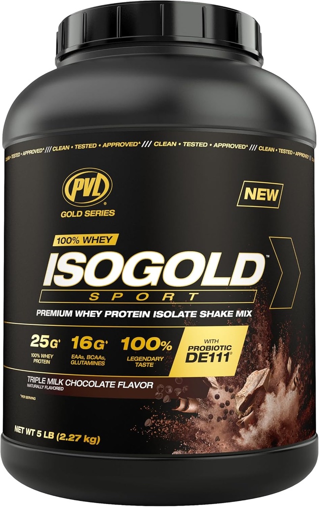 PVL Gold Series - 100% Whey ISOGOLD Sport - Premium Whey Protein Isolate Shake Mix - 5 LB - Triple Chocolate