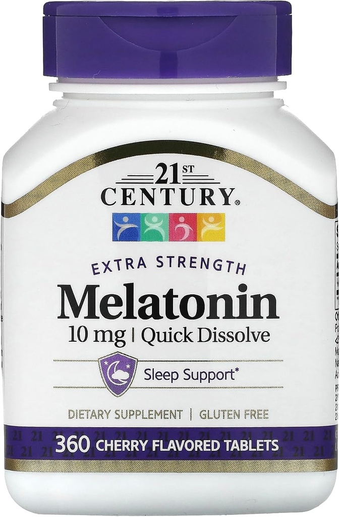 21. Yüzyıl Ekstra Güçlü Melatonin, Quick Dissolve, Cherry, 10 mg, 360 Tabletler