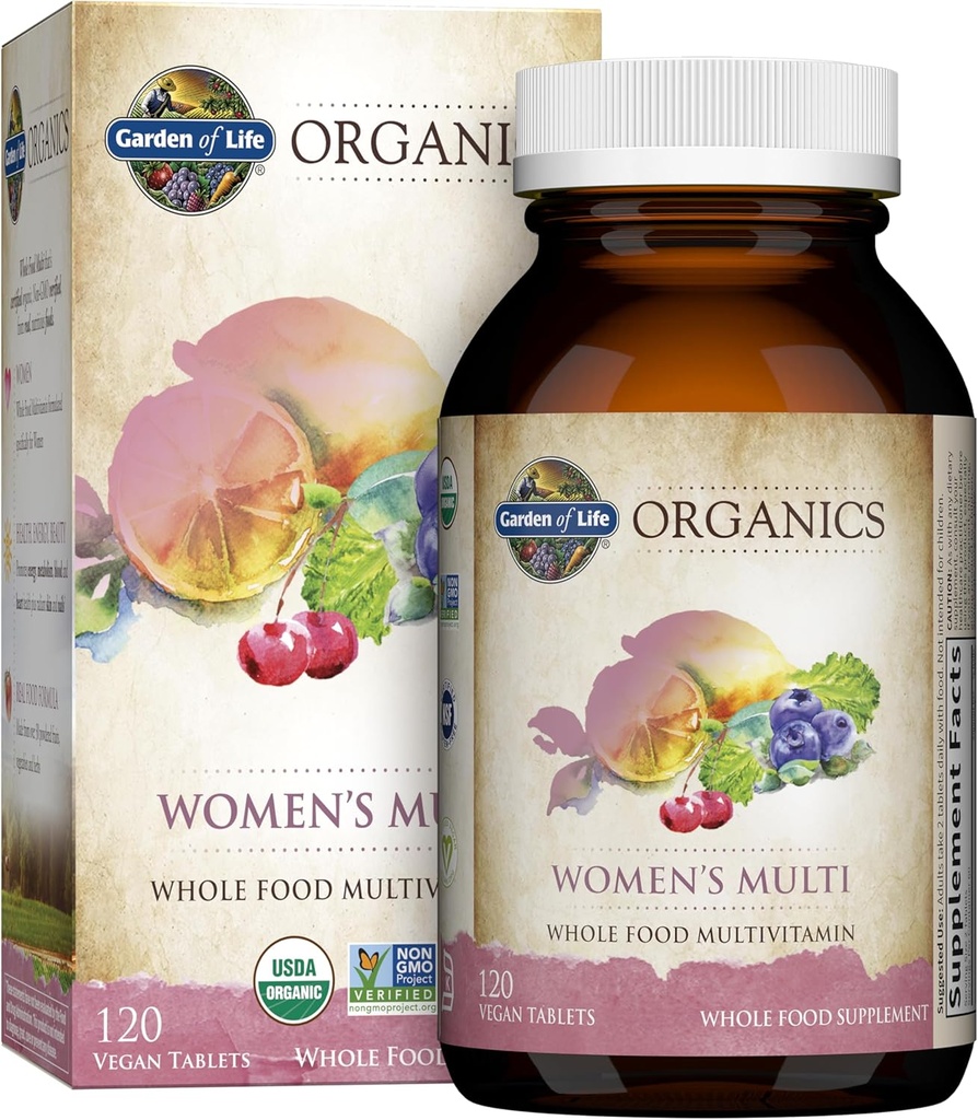 Life Organics Multivitamin for Women, Womens Multi with Vitamin C, D, Folate, B6, B12, Biotin, Iron, Vegan Whole Food Vitamins for Women, Energy, Skin, Nails, 120 Tablets