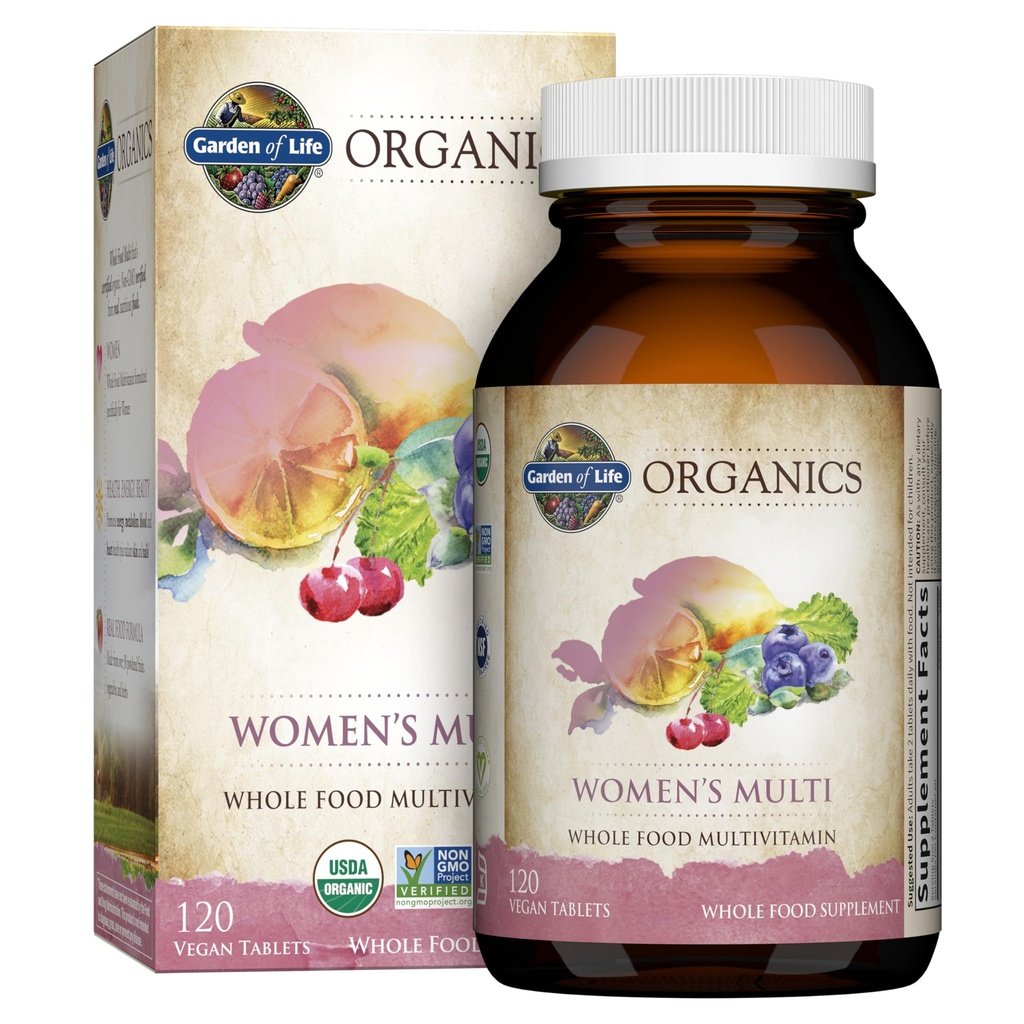 Life Organics Multivitamin for Women, Womens Multi with Vitamin C, D, Folate, B6, B12, Biotin, Iron, Vegan Whole Food Vitamins for Women, Energy, Skin, Nails, 120 Tablets