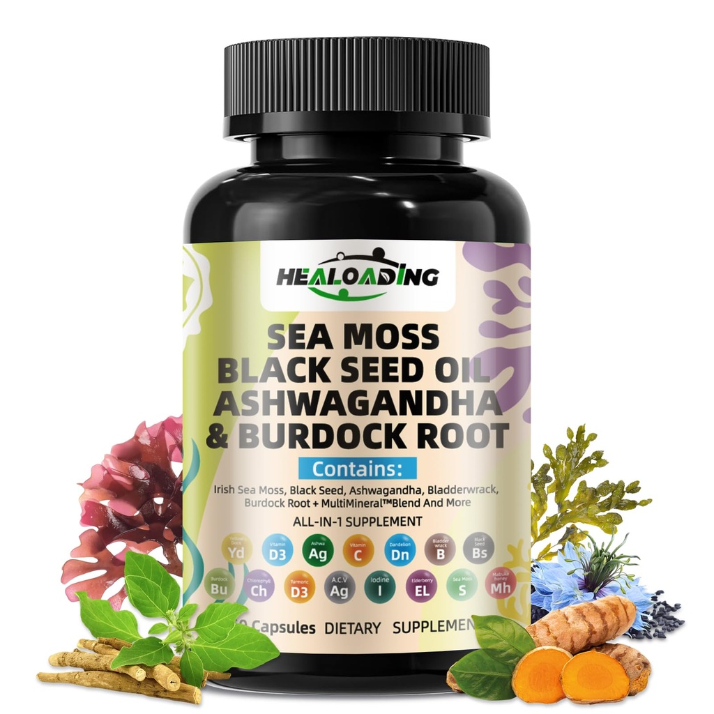 Sea Moss Capsules:Wildcrafted Organic Irish Seamoss & Bladderwack - Minerallerde Zengin, Tiroid Sağlığını Destekler, Digestion, Skin & Immune System - Vegan, Non-GMOMO