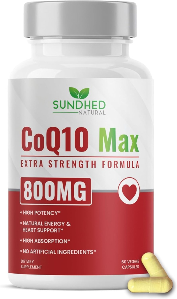 CoQ10 Güçlü Antioksi Supplement - Ekstra Güçlü Formula 800 mg, 60 Capsules, 1-Month Supply with Coenzyme Q10 Vitamins and Supplements
