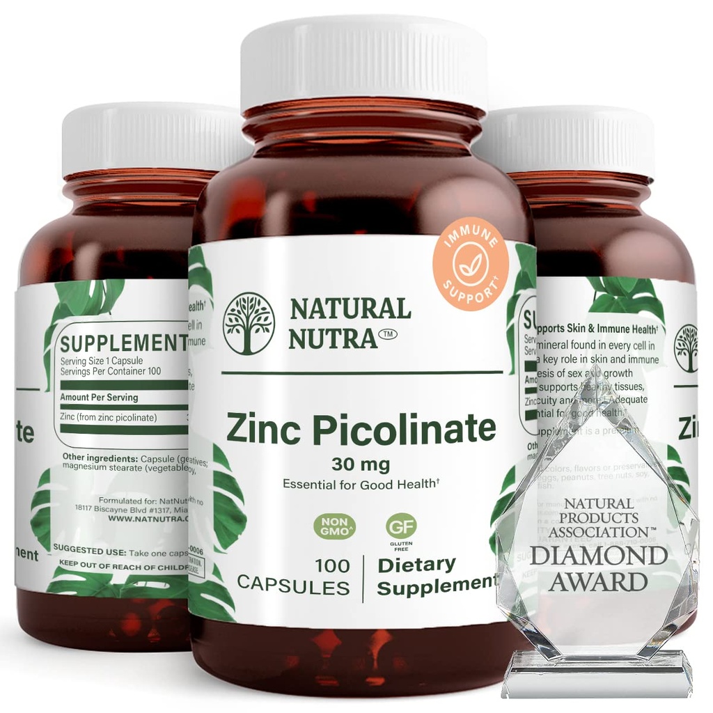 Φυσικός ψευδάργυρος Nutra Picolinate 30 mg, Διπλή Δύναμη, Ακατέργαστο και Καθαρό, Εξαιρετικά Βιοδιαθέσιμο συμπλήρωμα για την ανάπτυξη και την υποστήριξη του ανοσοποιητικού, Βοηθά στην προώθηση της υγείας του δέρματος, Βοηθά στη στήριξη του μεταβολικού συστήματος 100 κάψουλες