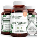 Doğal Nutra çinko Picolinate 30 mg, Double Strength, Raw ve Pure, Yüksek Lisanslı Büyüme ve Immune Desteği için Tamam, Skin Health'i teşvik etmeye yardımcı olur, Metabolic System 100 Capsules Destek