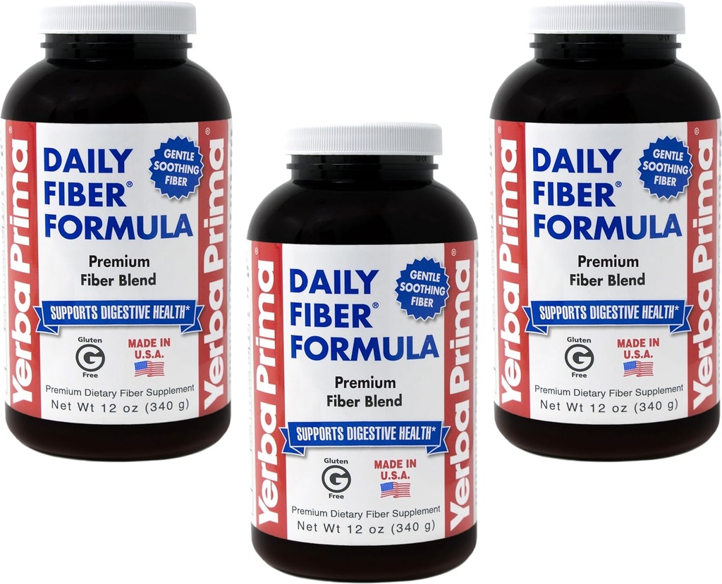 Yerba Prima Daily Fiber Formula 12 oz (3 Pack) - Διαλυτό & αδιάλυτο συμπλήρωμα διαιτητικών ινών - Υγεία του παχέος εντέρου - Vegan, μη ΓΤΟ, Χωρίς γλουτένη