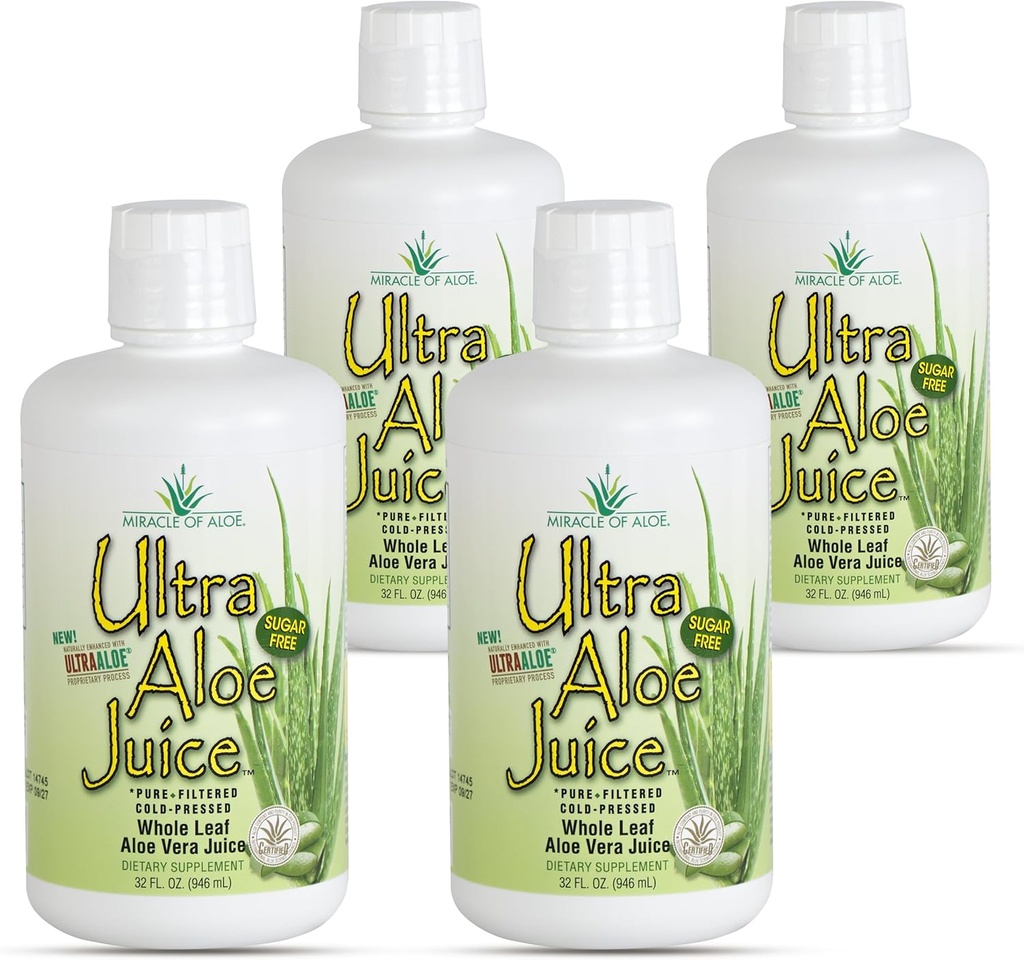 Aloe Ultra Aloe Vera Juice, 1 Qt. 4 Pack, Whole Leaf, Pure, Filtrelenmiş, İçerik ve Saflık için sertifikalı (Gallon)