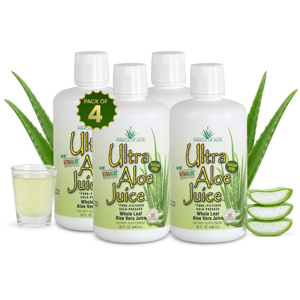 Aloe Ultra Aloe Vera Juice, 1 Qt. 4 Pack, Whole Leaf, Pure, Filtrelenmiş, İçerik ve Saflık için sertifikalı (Gallon)