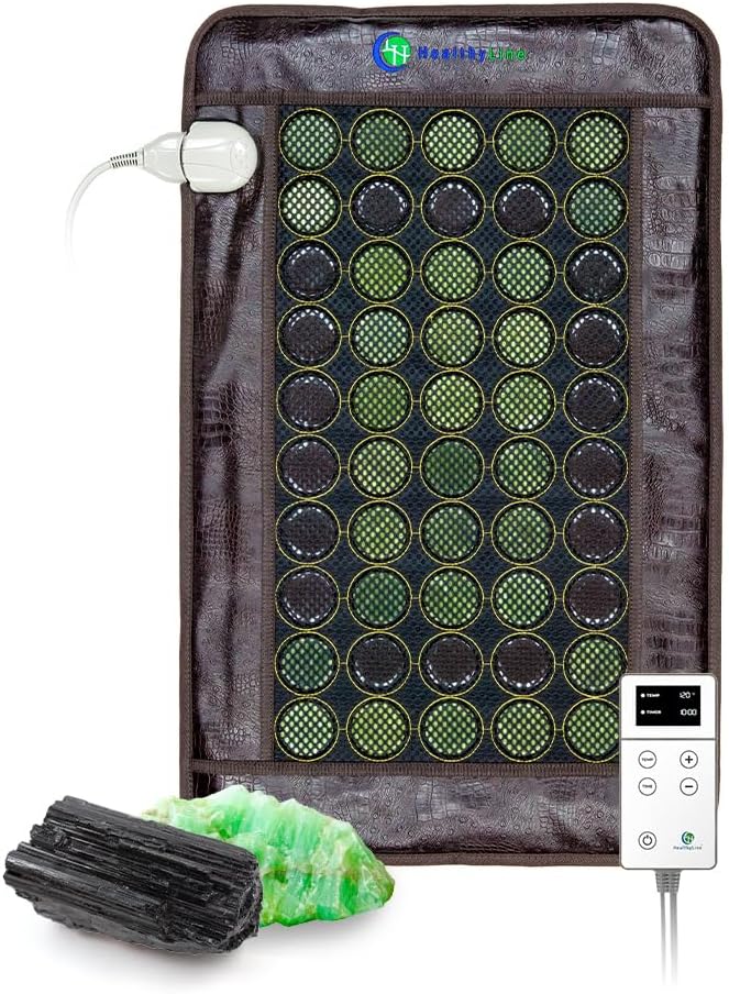 SağlıklıLine Far Termostatı Geri Döndürme, Omuz, Omuz ve Kas Ağrısı Yardımı - Jade & Tourmaline Stones ile Ağırlıklı Elektrikli Mat, Grounding - Medium Dimension 32 x 20 in in in