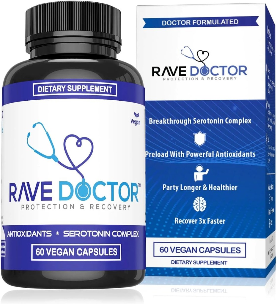 Rave Doctor 5 HTP Supplement - Essential Rave Vitamins for Festival Goers, Rave Accessories, Festival Essentials, Festival Gear, Rave Essentials, 5htp Συμπλήρωμα