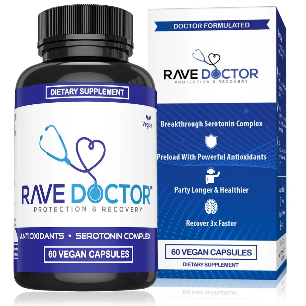 Rave Doctor 5 HTP Supplement - Temel Rave Vitaminleri Festival Goers, Rave Aksesuarları, Festival Essentials, Festival Gear, Rave Essentials, 5htp Tamam Tamam Tamam Tamam