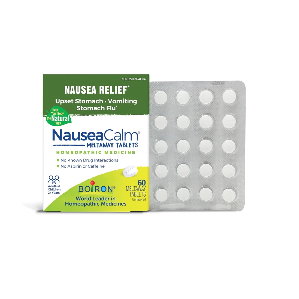 Boiron NauseaCalm Relief for Upset Stomach, Nausea, and Vomiting Due to Stomach Flu, Overindulgence, or Motion Hastaness - Non-Drowsy - 60 Count