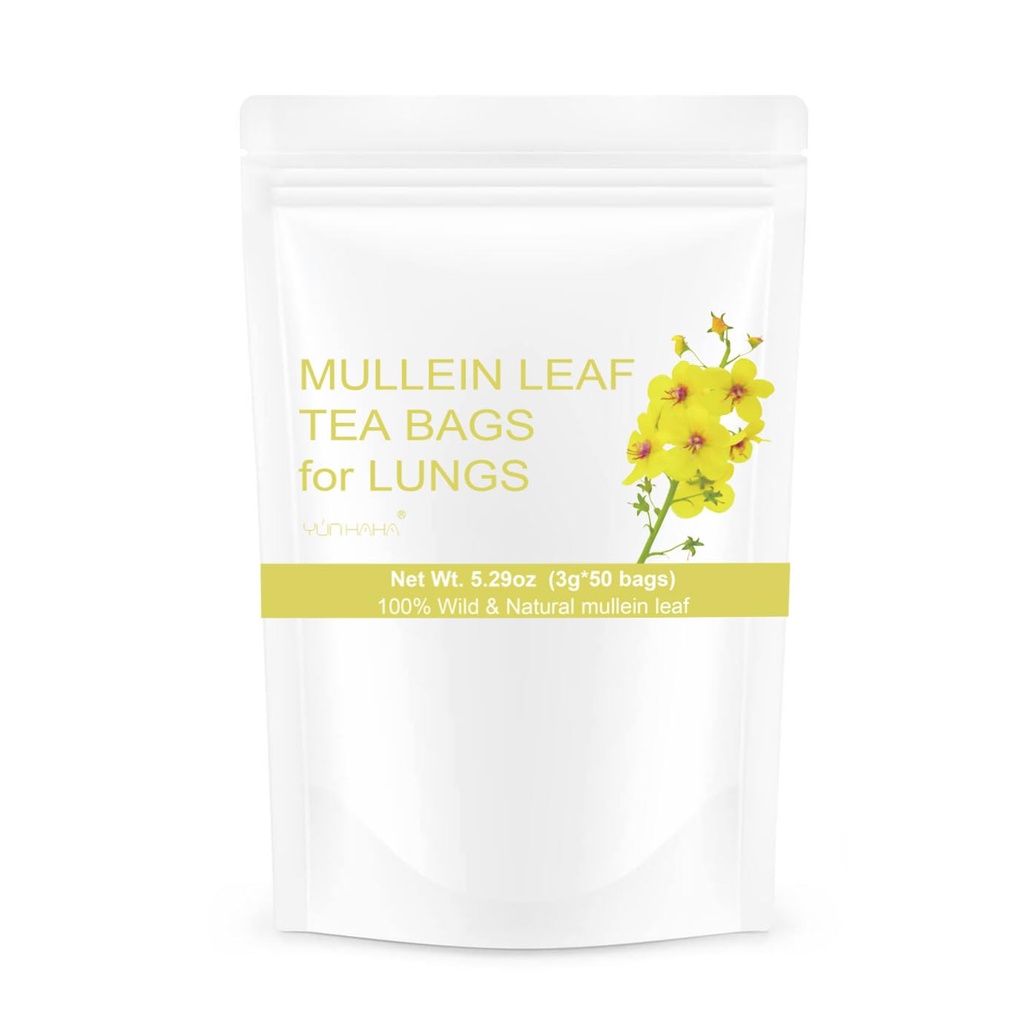 Lungs Cleanse Detox için 50 Çanta Mullein Leaf Tea Bag, Doğal Kuru Herbal Mullen Mullin Leaf Tea Lung Health for Breathe Easy, Caffein-free, Immune Support