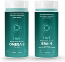 Iwi Omega-3 & Brain Omega-3 Sche, 30 Hizmet, Vegan Plant-Based Algae Omega 3 with EPA + DHA, Krill & Fish Oil Alternative, No Fishy Aftertaste