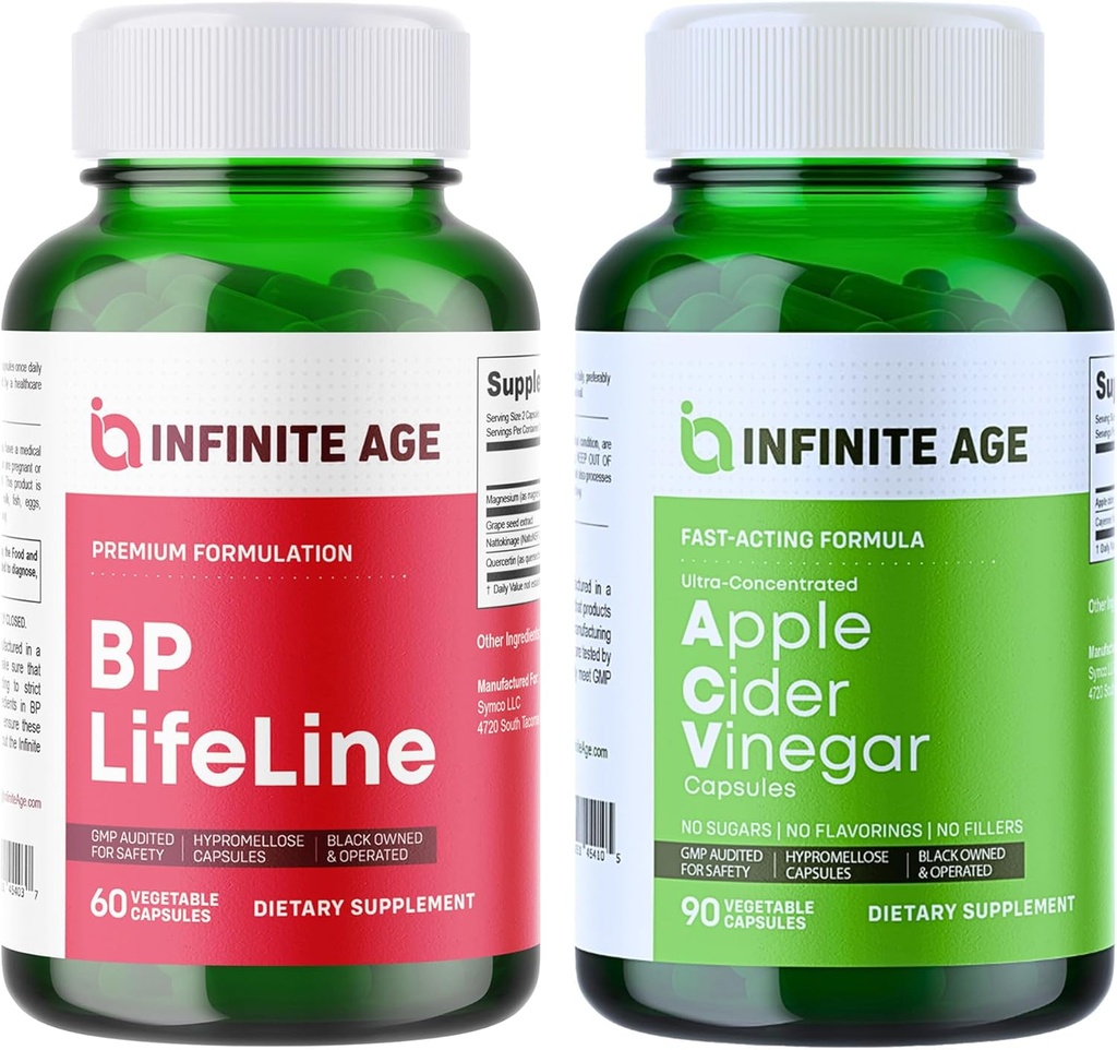 INFINITE AGE Wellness Sche - BP Lifeline Heart Health Support Supplement 1030mg, Apple Cider Vinegar Capsules 1950mg - ABD'de Made in the USA