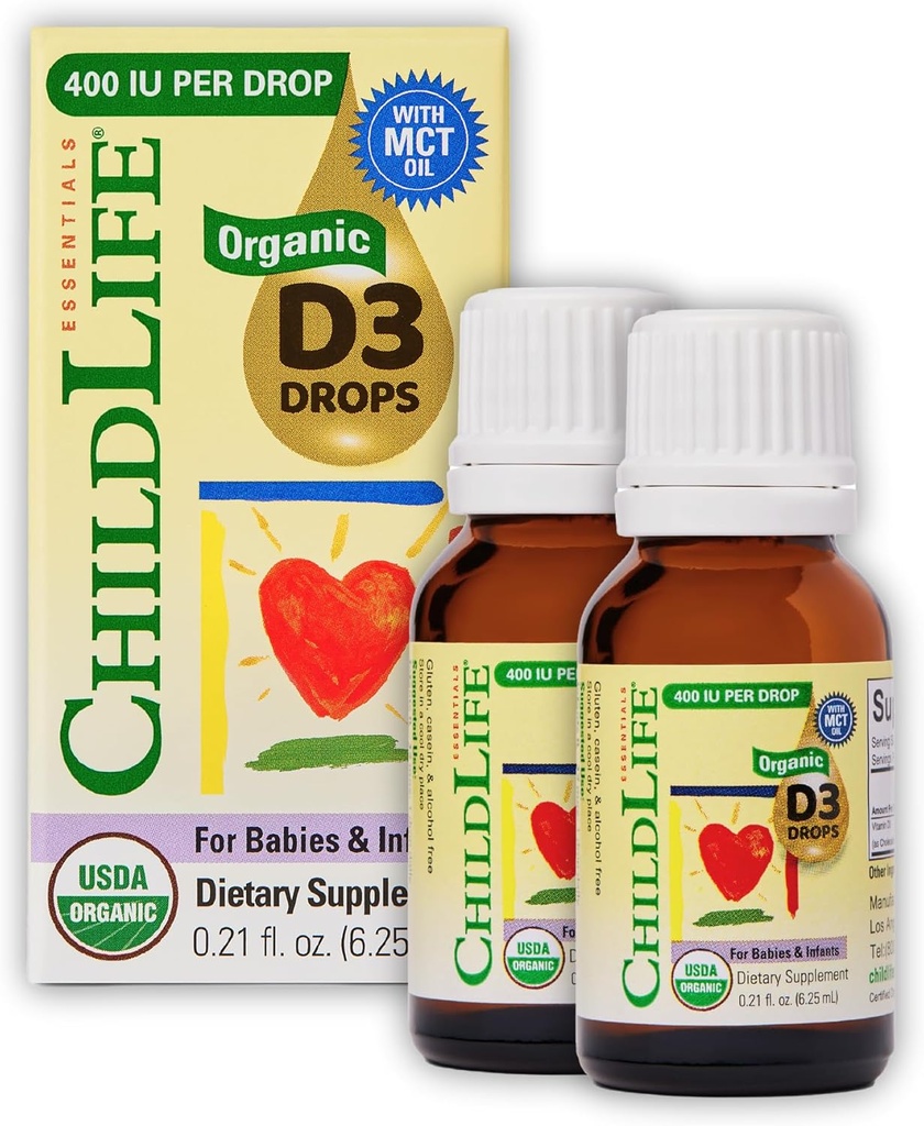 Çocuk ve Yeni doğanlar için Organik Vitamin D3 ÖĞRENME - Bebek Vitamini D Drops, 400 IU in Liquid Drop, Immune & Bone Health Support, USDA Organic, Flavorless - 0.21 Fl Oz (2 Pack)