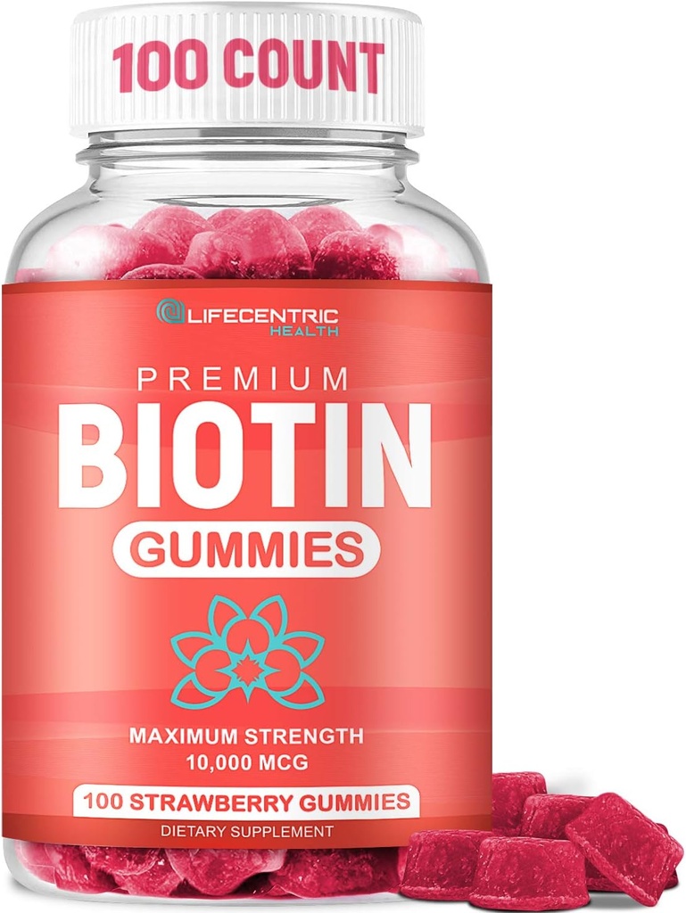 Saç Büyümesi için Biyotin Gummies | Max Strength Biotin 10000mcg İncelenmesi ve Kayıpları | Kadın Erkekler ve Çocuklar için Tamamlanmış Biotin Supplement | 100 Kont Vegan Saçları Saç Ciltleri ve Çiçekler için