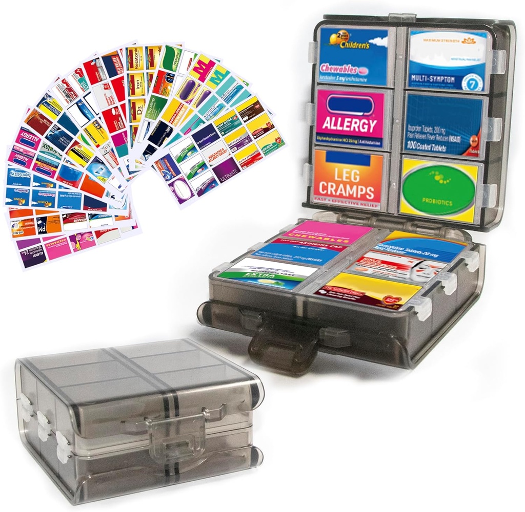 Büyük Pill Organizer, Tıp Etiketlerleri, Pill Akrilik 12Compartment Travel Drug Storage Case, 7-Day Pill Box for Vitamins & Supplements (Grey, 161 Etiketler)