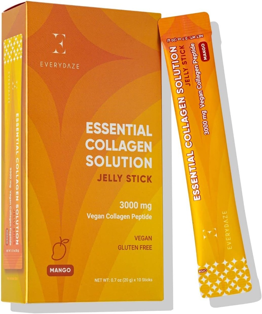 EVERYDAZE Essential Collagen Çözüm Jelly Stick | Vegan Collagen Peptide | Mango | 10 Packs | Saç, Skin, Nails, Beauty, Bone | Vitamins, Minerals, Antioksis for Men & Women