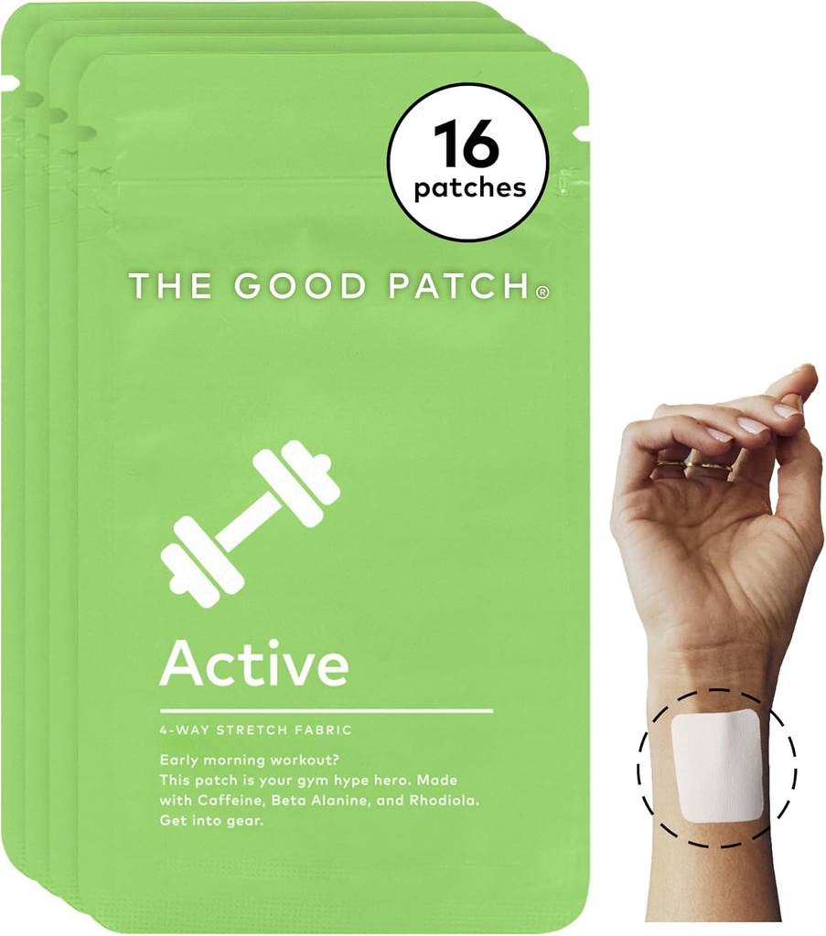 Good Patch Active Patch, Energy Support, Natural Patch with Caffeine, Beta Alanine, Rhodiola, Plant Powered Wearable Wellness, Sustained release (16 Total Patches)