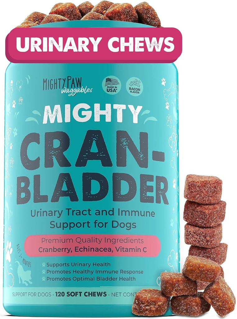 Cany Paw Waggables Cran-Bladder (Amerika Birleşik Devletleri'nde) | Vet Köpekler için Cranberry Supplement - Cranberry Chews for Dogs, Urinary Tract & Bladder Support, Bacon Flavored, 120 Soft Chews