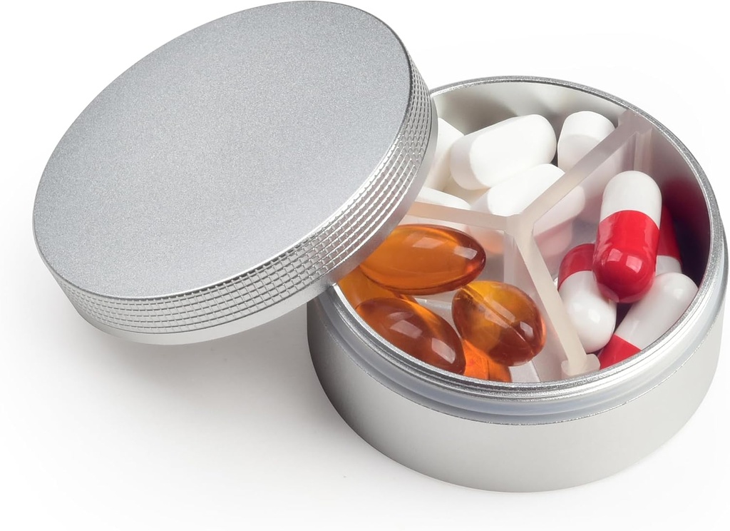 Küçük Pill Case 3 Karşılaştırma, Metal Round Portable Pill Box, Sualtı Seyahat Pill Organizer, Pocket Purse Tıp Vitamini EDC Konteyner (Silver)