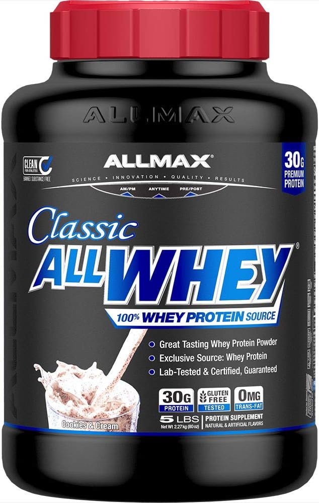 ALLMAX Beslenme AllWhey Classic Whey proteini, Gluten Free, 24g Protein per Scoop, Approx. 49 Servisler, Çerezler ve krem, 5 lbs