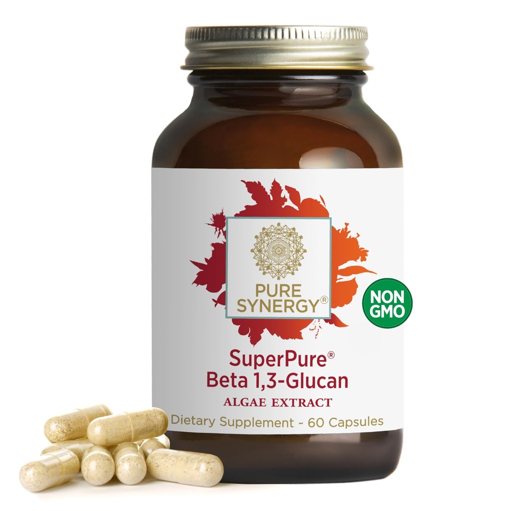 PURE SYNERGY SuperPure Beta 1,3-Glucan Ekstraksiyon | 500 mg Beta 1,3-Glucan Supplement from Algae | Yeast-Free, Non-GMO, Standardized Extract | Supports Immune Health & Digestion (60 Capsules)