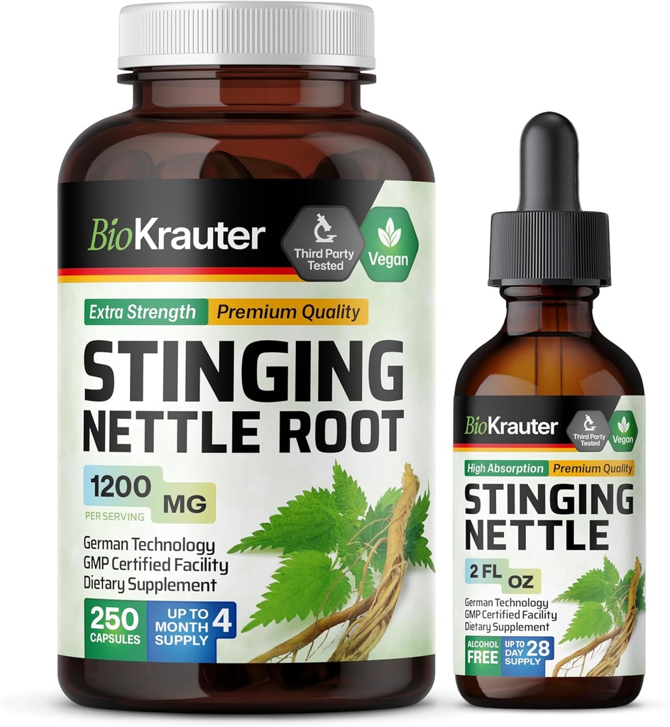 BIO KRAUTER Nettle 250 Capsules & Sting Nettle Tincture 2 Fl. Oz.
