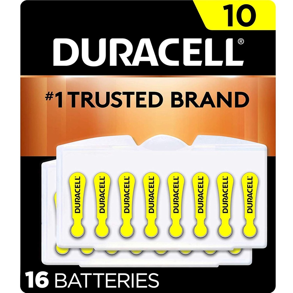 Duracell İşitme Yardım Pilleri Sarı Boyut 10, 16 Kont Paketi, 10A Boyut Duyucu Uzun Süreli Güçle, Ekstra-Uzun KolayTab İşitme Yardım Cihazları için Yükleme