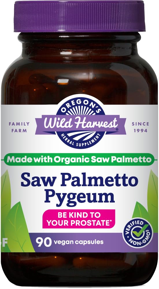 Oregon'un Wild Harvest Organic Saw Palmetto Pygeum Herbal Supplement in Vegan Capsules - 90 Count