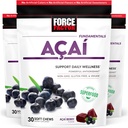 Force Factor Acai μαλακά μάσημα για την υποστήριξη του ανοσοποιητικού, Oxidative Stress Defense, Superfood και Antioxidants συμπλήρωμα, μη-GMO, Gluten-free, και Vegan, Acai Berry Flavor, 30 μαλακά μάσημα, 3-Pack