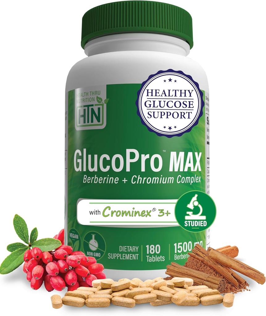 Health Thru Nutrition GlucoPro Max - με 1.500mg βερβερίνης, Chrominex + Chromium, και 1.000mg κανέλας 