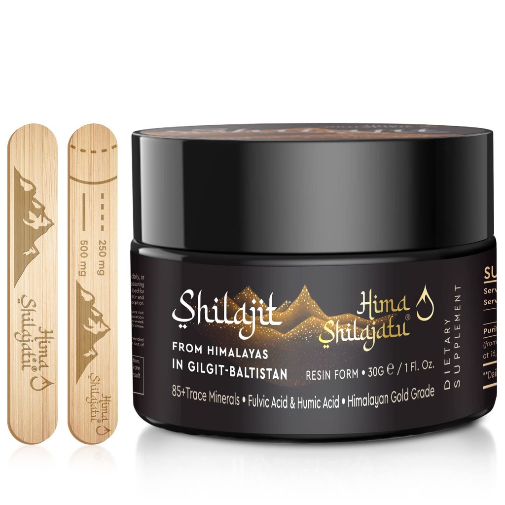 Hima Shilajatu Shilajit Purest Himalayan Organic Shilajit Resin - Gold Grade 100% Purity Shilajit with Fulvic Acid & 85+ Trace Minerals Complex for Energy & Immune Support, 30 Grams (2 Months Supply)