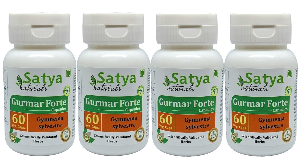 Gurmar Forte Capsules 500 mg. 60 Veg. Capsule | Gudmar (Gymnema Sylvestre) Erkekler ve kadınlar için Kapsüller | Ayurvedic Herbal Supplement/R capturedes | 10:1 Forte (4 Şişeler 60 Capsules)