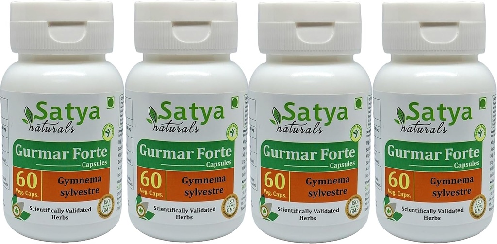 Gurmar Forte Capsules 500 mg. 60 Veg. Capsule | Gudmar (Gymnema Sylvestre) Erkekler ve kadınlar için Kapsüller | Ayurvedic Herbal Supplement/R capturedes | 10:1 Forte (4 Şişeler 60 Capsules)