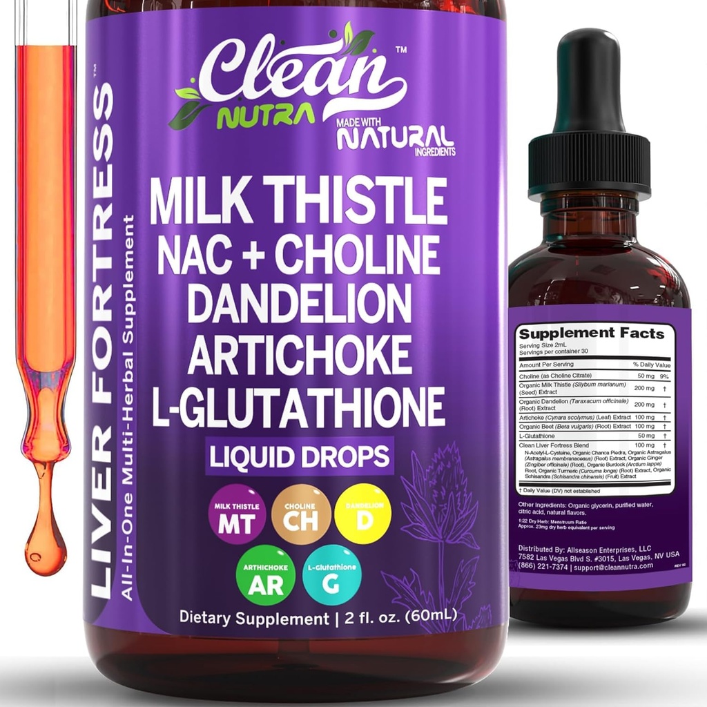 Καθαρίστε τα θρεπτικά συστατικά Γάλα Thistle NAC Liver Cleanse Detox & συμπλήρωμα επισκευής Liquid Drops Υποστήριξη ήπατος με εκχύλισμα Dandelion, Artichoke, Chanca Piedra, Choline, L-Glutathionone, Burdock, Schisandra