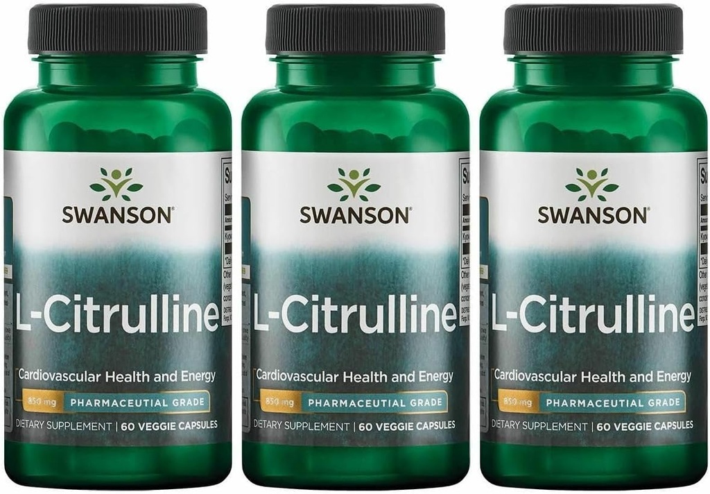 Swanson L-Citrulline - Φυσικό συμπλήρωμα Προώθηση Καρδιαγγειακής Υγείας & Ενέργειας Υποστήριξη - Βοηθά στην αύξηση της κυκλοφορίας - (60 κάψουλες, 850mg το καθένα) (3 Pack)