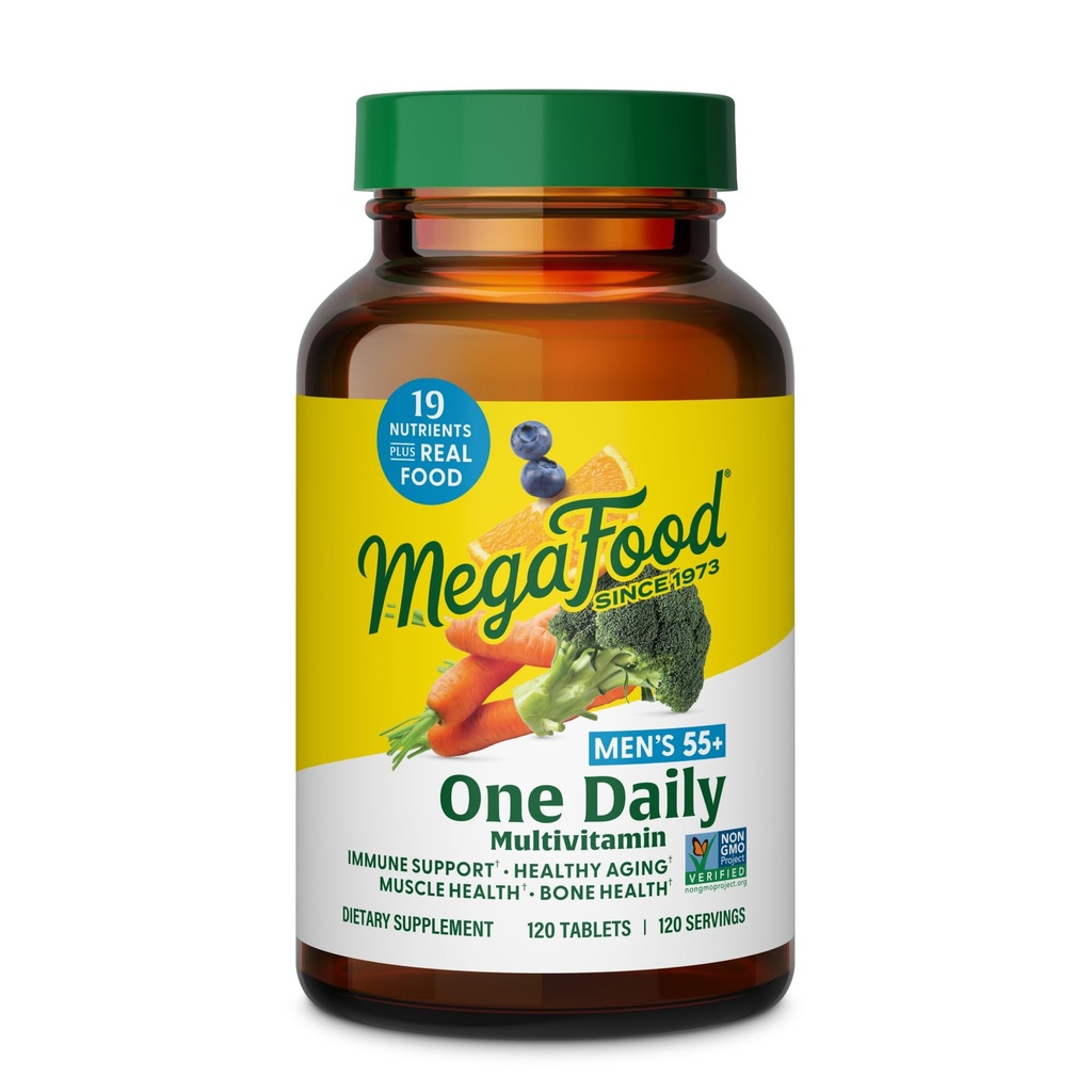 MegaFood Ανδρών 55+ One Daily - Multivitamin για άνδρες με βιταμίνη B12, C, D & Zinc - Βέλτιστη γήρανση & ανοσοποιητικό συμπλήρωμα υποστήριξης - χορτοφάγοι - Κατασκευάζονται χωρίς 9 αλλεργιογόνα τροφίμων - 120 Tabs